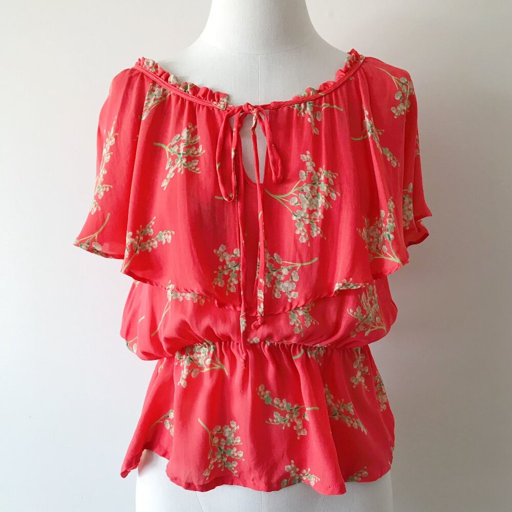watermelon red silk blouse silk shirt silk top floral red summer